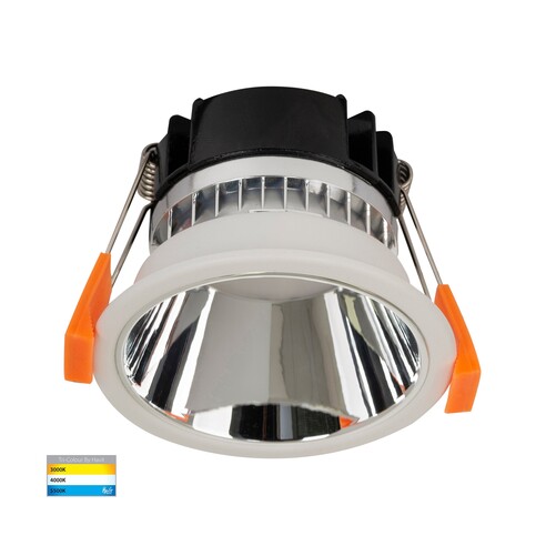 HV5529T-WC - Gleam White with Chrome Insert Tri Colour Fixed Deep LED Downlight