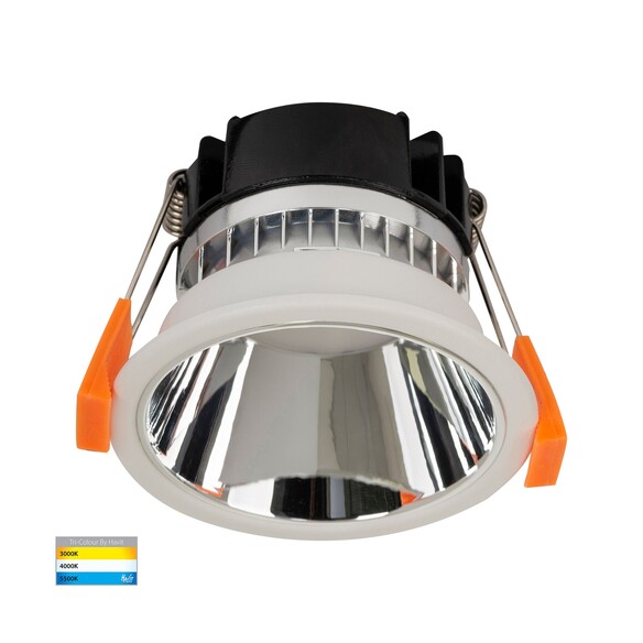 HV5529T-WC - Gleam White with Chrome Insert Tri Colour Fixed Deep LED Downlight