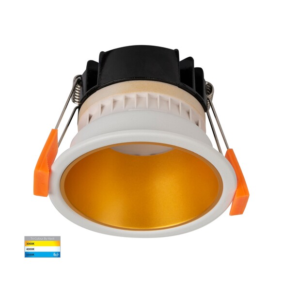 HV5529T-WG - Gleam White with Gold Insert Tri Colour Fixed Deep LED Downlight
