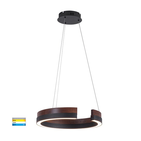 HV6094T - Orah Walnut Timber with Black Aluminium 800mm Round Pendant