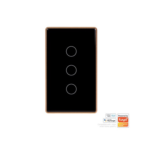 HV9220-3 - Wifi 3 Gang Black with Gold Trim Wall Switch