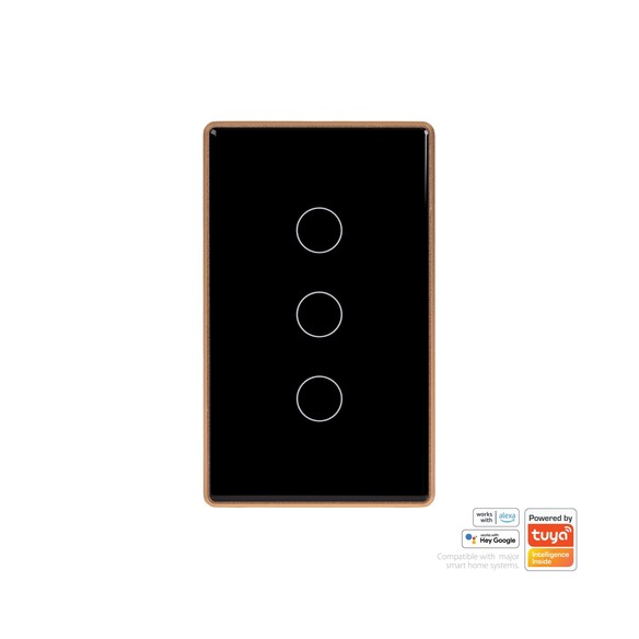 HV9220-3 - Wifi 3 Gang Black with Gold Trim Wall Switch