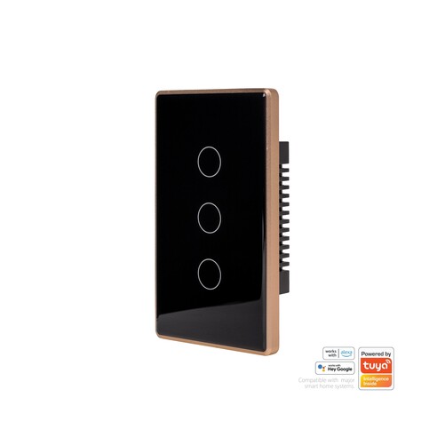 HV9220-3 - Wifi 3 Gang Black with Gold Trim Wall HV9220-3