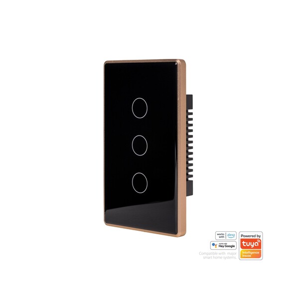 HV9220-3 - Wifi 3 Gang Black with Gold Trim Wall HV9220-3
