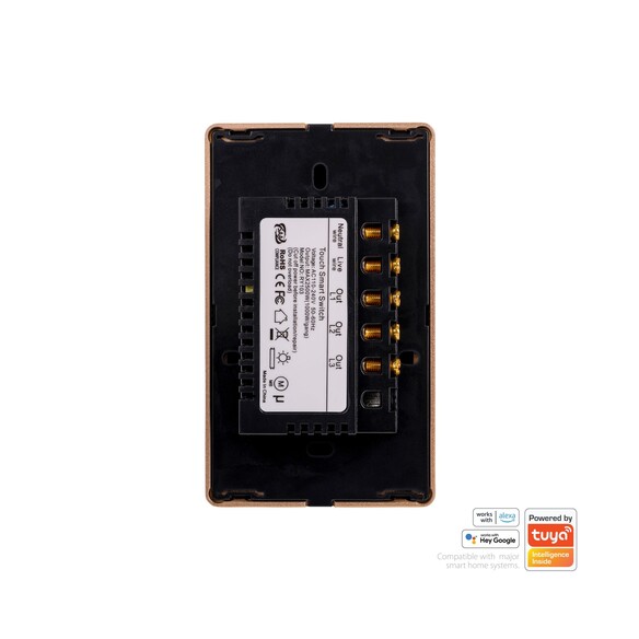 HV9220-3 - Wifi 3 Gang Black with Gold Trim Wall HV9220-3