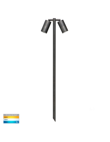 Tivah Double Adjustable LED Bollard Spike Light Height 1000mm 60mm - Antique Brass/Tri-colour