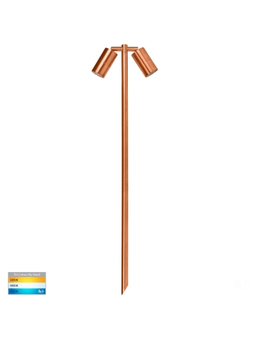Tivah Double Adjustable LED Bollard Spike Light Height 1000mm 60mm - Solid Copper/Tri-colour