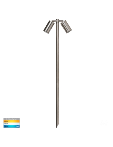 Tivah Double Adjustable LED Bollard Spike Light Height 1000mm 60mm - 316 Stainless Steel/Tri-colour