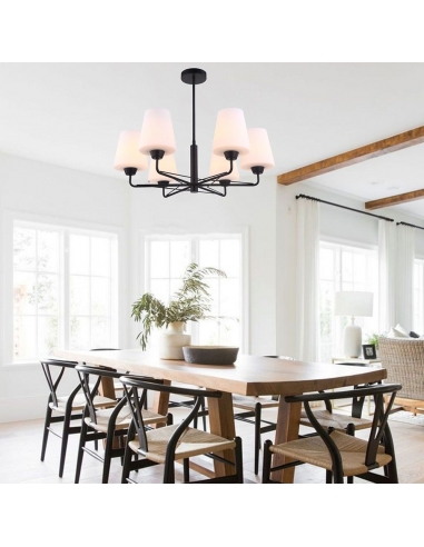 ABBEY1 - ABBEY Interior Traditional 6 Lamps Opal Glass Pendant Lights