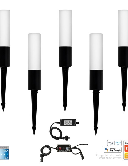 HV1449CCT-BLK-KIT - HV1449CCT-Black-KIT - Akril Aluminium Black CCT Garden Spike 5 Light Kit