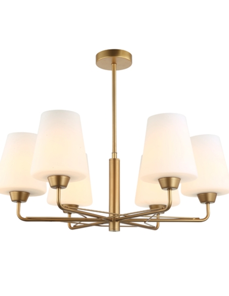 ABBEY2 - ABBEY Interior Traditional 6 Lamps Opal Glass Pendant Lights - Matte Gold