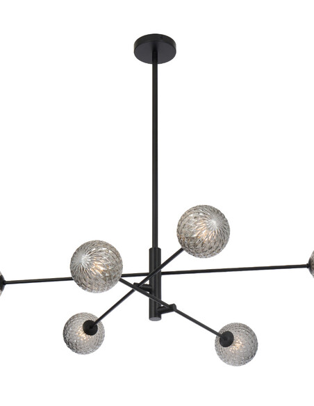 GASTON PE6-BKCLP - GASTON 6 LIGHT PENDANT BLACK - Clear Prism