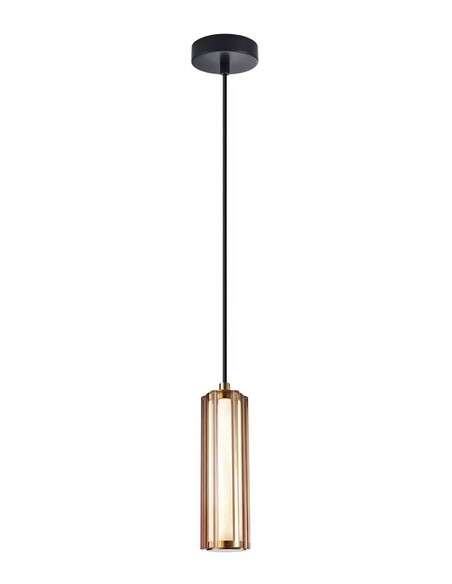 FRECCIA3 - Interior LED Tri-CCT Glass with Curve Cylinder Pendant Lights - Amber Glass