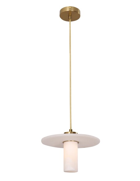 LUCERNA1 - Interior Cylinder Round Hat Alabaster Shade Brass Highlight Pendant Light