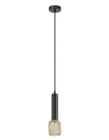 Modern Karaoke Mic Shape Interior Cylinder & Mesh Pendant Lights - Matte Black With Brass Mesh