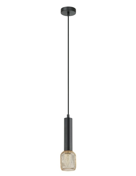 MIKRO1 - Modern Karaoke Mic Shape Interior Cylinder & Mesh Pendant Lights - Matte Black With Brass Mesh