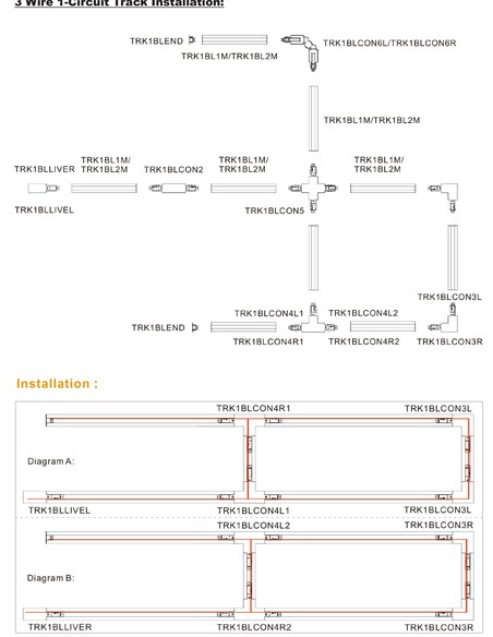 TRK1BL1M - 3 Wire 1 Circuit Universal Tracks, TRK1BL1M