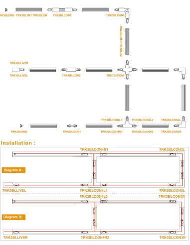 TRK3BLCON2 - 4 Wire 3 Circuit Universal Tracks, TRK3BLCON2