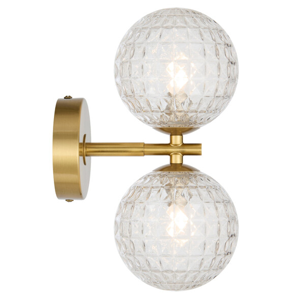 FELTON WB2-AGCLP - FELTON 2 LIGHT WALL LIGHT ANTIQUE GOLD - Clear Prism