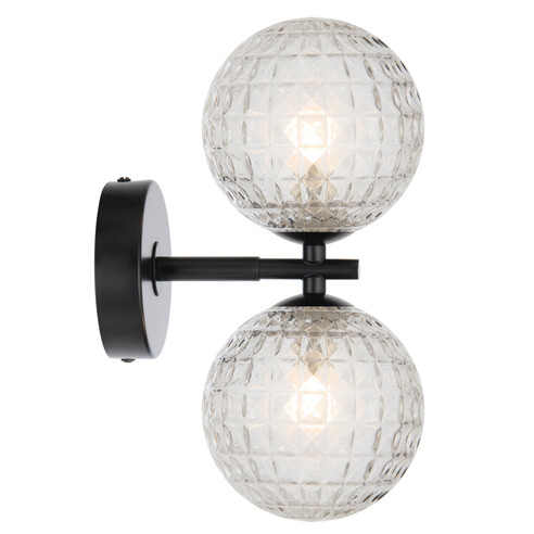 FELTON WB2-BKCLP - FELTON 2 LIGHT WALL LIGHT BLACK - Clear Prism