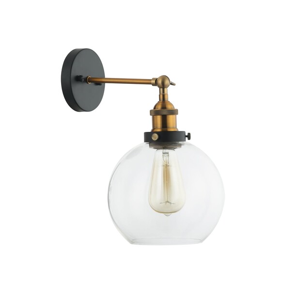 PESINI1W - Interior Swing Arm Glass with Antique Brass/ Chrome Highlight Wall Lights - Clear Glass Antique Brass Highlight