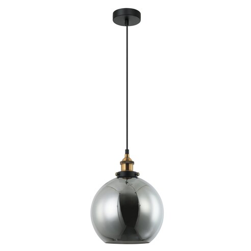 Interior Wine Glass with Antique Brass/ Chrome Highlight Pendant Lights - Smokey Black Glass & Antique Brass Highlight