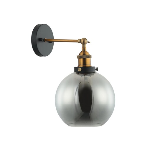 Interior Swing Arm Glass with Antique Brass/ Chrome Highlight Wall Lights - Smokey Black Glass Antique Brass Highl...