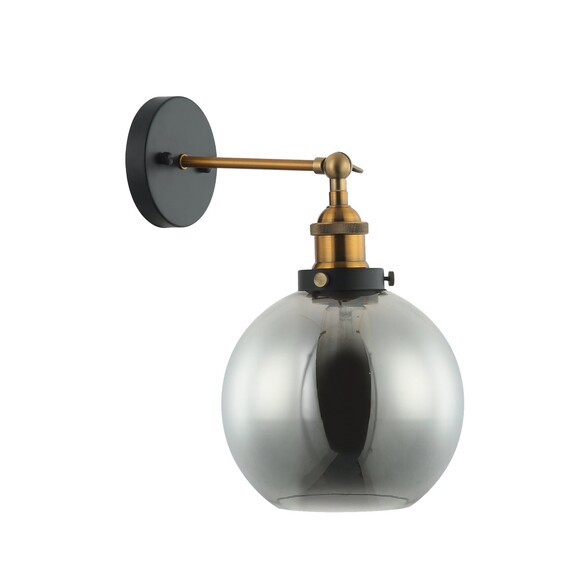 PESINI2W - Interior Swing Arm Glass with Antique Brass/ Chrome Highlight Wall Lights - Smokey Black Glass Antique Brass Highl...