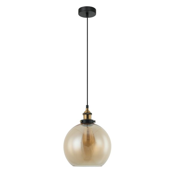 PESINI3 - Interior Wine Glass with Antique Brass/ Chrome Highlight Pendant Lights - Amber Glass & Antique Brass Highlight