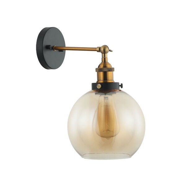 PESINI3W - Interior Swing Arm Glass with Antique Brass/ Chrome Highlight Wall Lights - Amber Glass Antique Brass Highlight