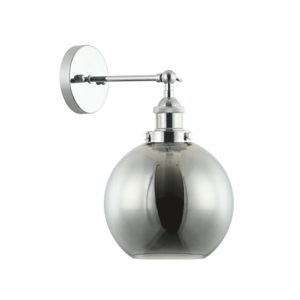 PESINI5W - Interior Swing Arm Glass with Antique Brass/ Chrome Highlight Wall Lights - Smokey Black Glass Chrome Highlight