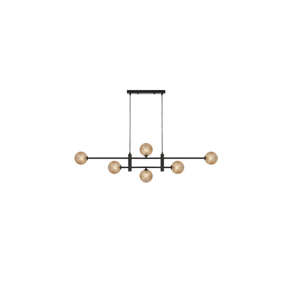TYSON PE06-BKAMT - 6 Light Pendant Black - Amber Tear