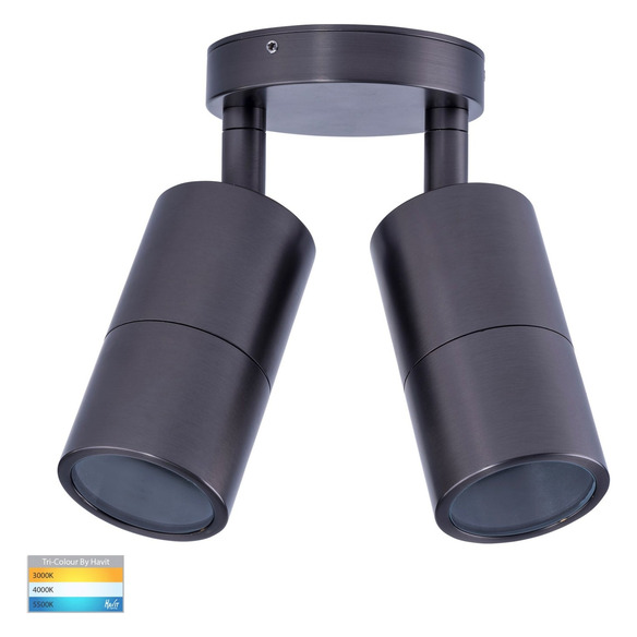 HV1377GU10T - Tivah Solid Brass Graphite Coloured TRI Colour Double Adjustable Wall Pillar Lights