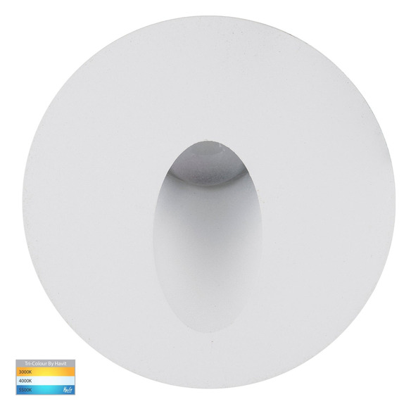 HV3205T-WHT-12V - Reces White Round TRI Colour Recessed LED Step Light