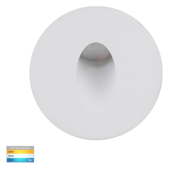 HV3206T-WHT-12V - Mini Reces White Round TRI Colour Recessed LED Step Light