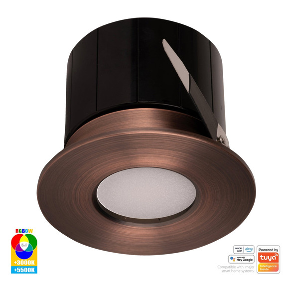 HV5511RGBCW-AB - Prime Antique Brass Fixed RGBCW WIFI LED Downlight