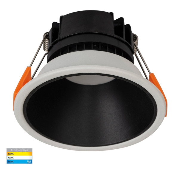 HV5528T-WB - Gleam White with Black Insert Tri Colour Fixed Deep LED Downlight