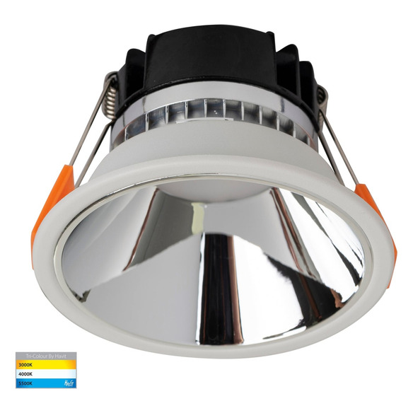 HV5528T-WC - Gleam White with Chrome Insert Tri Colour Fixed Deep LED Downlight