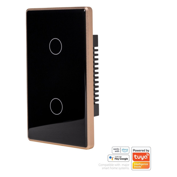HV9220-2 - Wifi 2 Gang Black with Gold Trim Wall HV9220-2