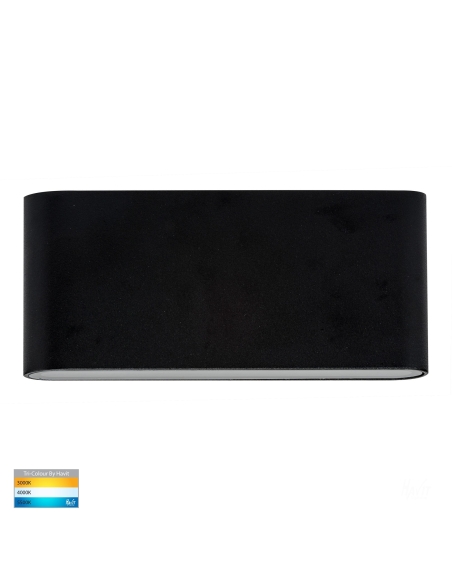 HV3643T-BLK-240V - HV3643T-Black - Lisse Black Fixed Down TRI Colour LED Wall Light