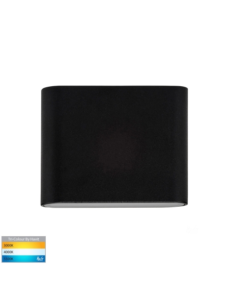 HV3642T-BLK-12V - HV3642T-Black - Lisse Black Up & Down TRI Colour LED Wall Light