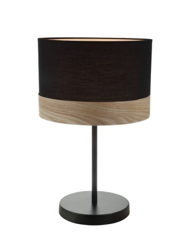 TABLE LAMP ES  (Max 72W Hal) Medium RND (BLK Cloth Shade with Blonde Wood Trim) OD300mm x H470mm WTY 1YR