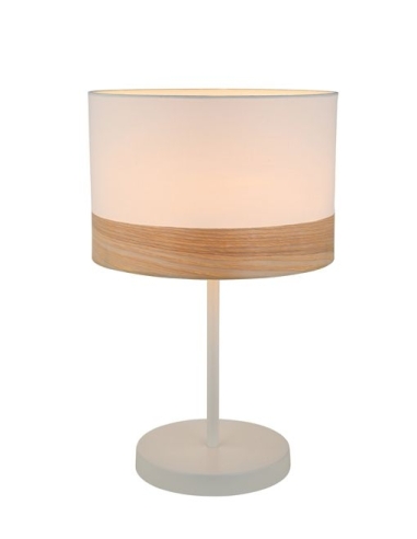 TABLE LAMP ES (Max 72W Hal) Medium RND (WH Cloth Shade with Blonde Wood Trim) OD300mm x H470mm WTY 1YR