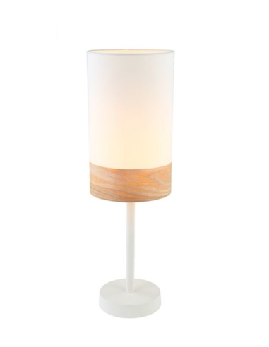 TABLE LAMP ES (Max 72W Hal) Small OBLONG (WH Cloth Shade with Blonde Wood Trim) OD150mm x H470mm WTY 1YR