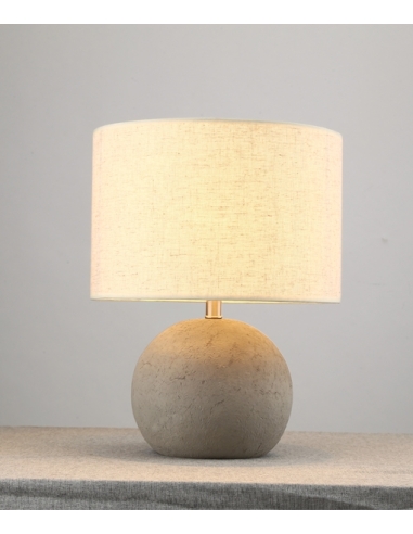 TABLE LAMP ES Cement Grey RND concrete base with flaxen cloth shade H430mm x OD300mm (No Globe incl) WTY 2YR