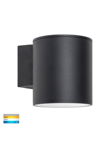 Porter 15W 240V Dimmable Round LED Wall Pillar Light Black / Tri-Colour - HV3628T-BLK