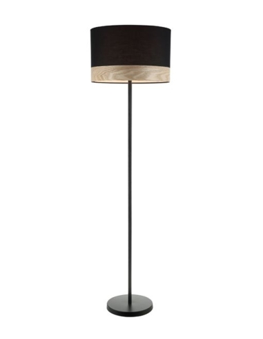 FLOOR LAMP ES (Max 72W Hal) Large RND (BLK Cloth Shade with Blonde Wood Trim) OD400mm x H1475mm WTY 1YR