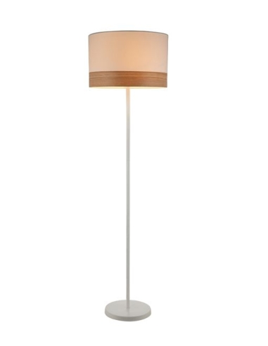 FLOOR LAMP ES (Max 72W Hal) Large RND (WH Cloth Shade with Blonde Wood Trim) OD400mm x H1475mm WTY 1YR