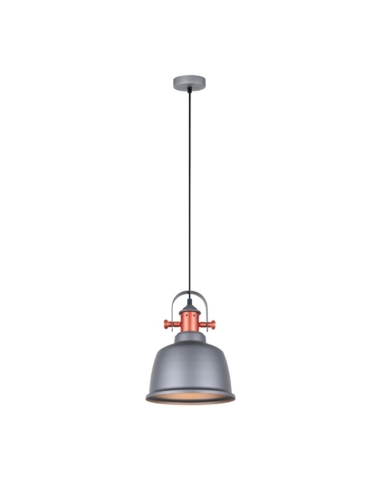 PENDANT ES 72W MATT GREY BELL with Copper Highlights OD225mm x H290mm 3m cable WTY 1YR