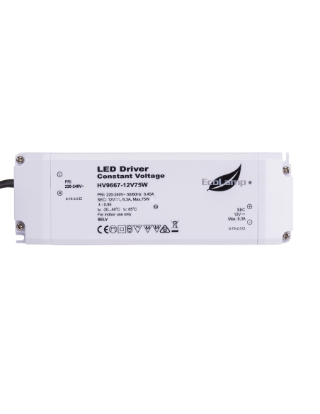 HV9667-12V75W - 75W Indoor IP20 Constant Voltage LED Driver